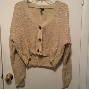 Moon & Madison Chunky Knit Tan Button-Down Sweater